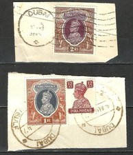 Dubai BPA in Eastern Arabia Oman stamps used in Dubai on pieces, King GVI & QEII