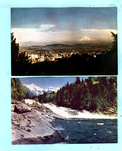2 Vintage, WESCO, Washington, "Portland & Mt. Hood & Sunset Falls on Skyhomish..