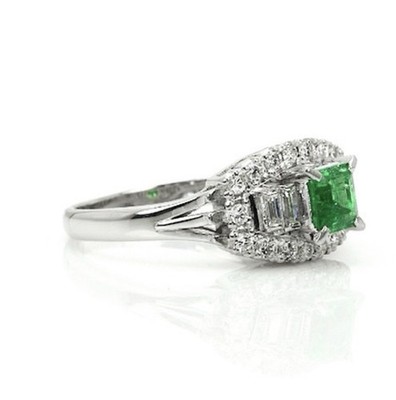 Colombian Emerald Natural Diamond .50 Pave Ring, Platinum 950 green vintage