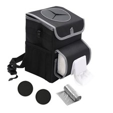 Car Trash Can with Lid,Bag Hanging Storage Pockets,Adjustable Tissue Holder