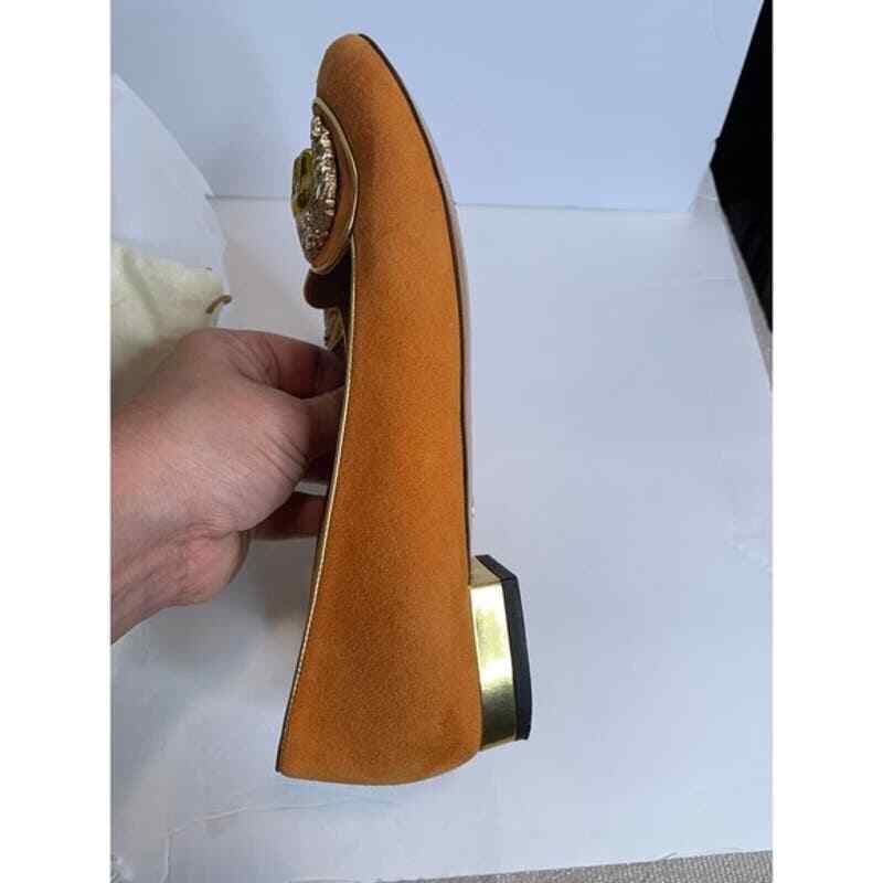 Charlotte Olympia Marigold Zodiac Orange Leather Suede Lion Flat