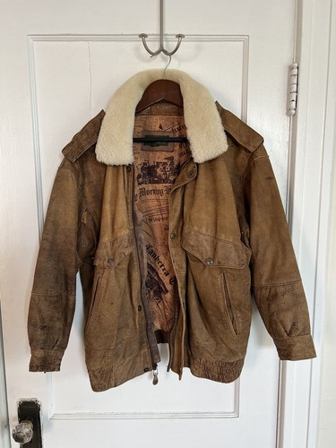 VINTAGE OUTBACK AVIATOR PILOT 40s Style Bomber MEN'S Shearling LEATHER JACKET M