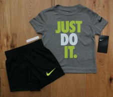 Nike Toddler Boy Shirt  Shorts Set Gray, Black, White  Volt  Just Do It  2T