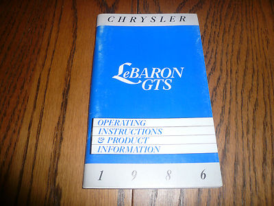 1986 Chrysler Le Baron GTS Owner's Guide - Original