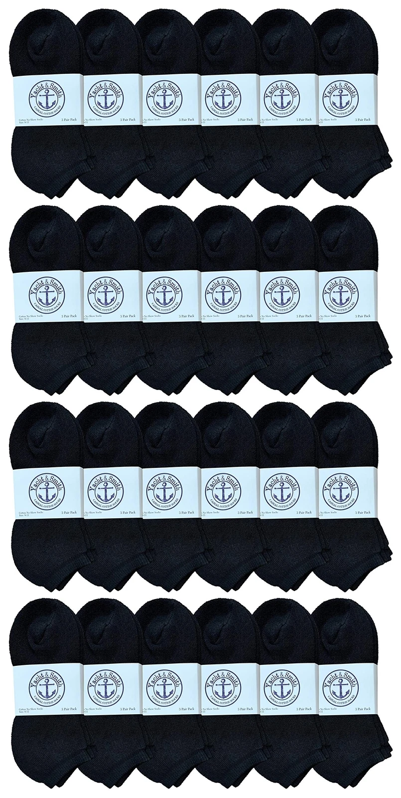 24 Units Women's No-Show Cotton Ankle Socks Size 9-11 Black - Womens Ankle Sock