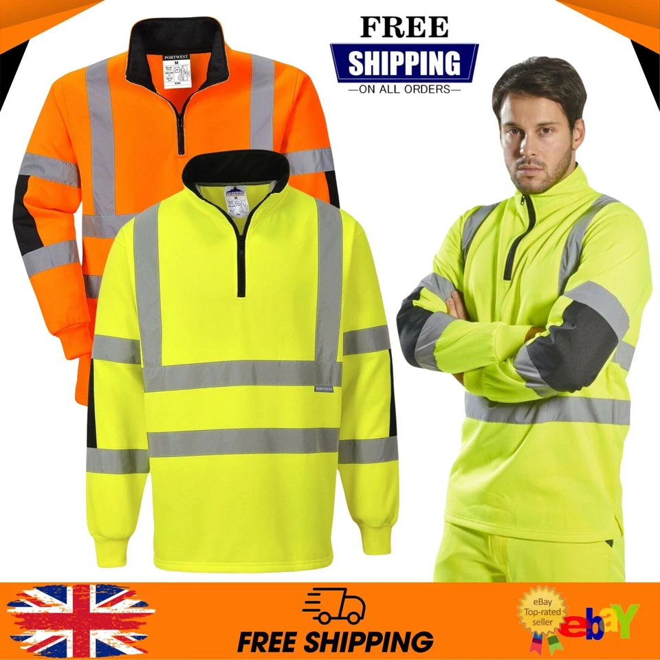 PORTWEST Xenon Rugby Shirt Hi Vis Contrast Jumper 1/4 Zip Sweater Work wear B308