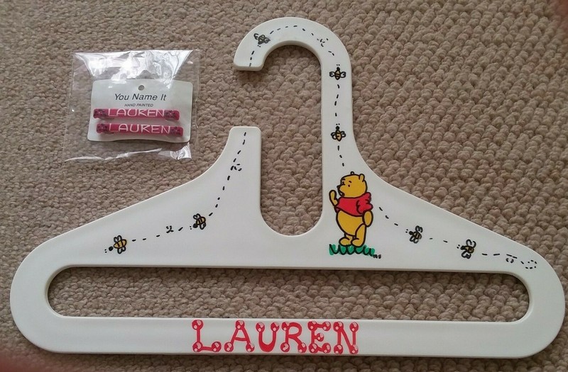 New Lot 2 Personalized Lauren Name Hair Clips & Winnie Pooh Bear Clothes Hanger