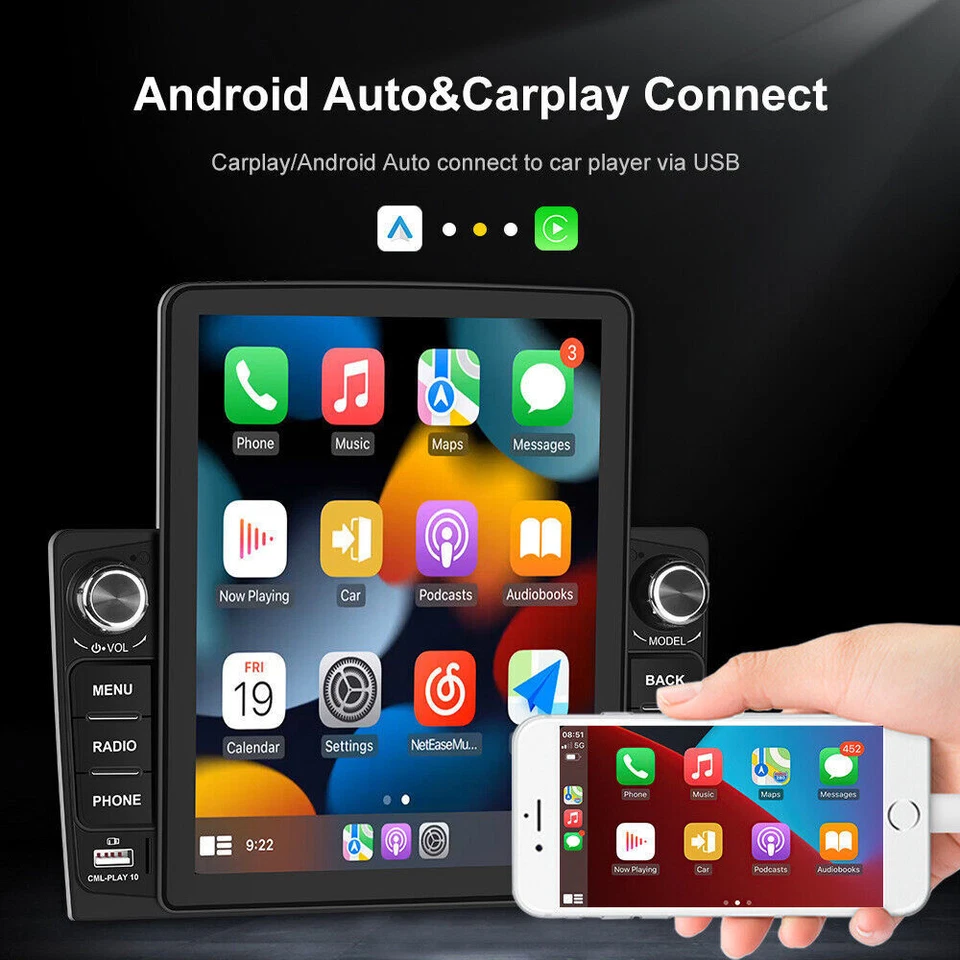 Double Din Touch Screen Bluetooth Car Stereo Radio Player FM Carplay Mirror Link — 第 3/4 张图片