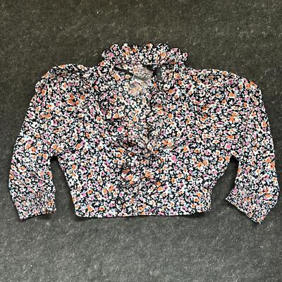 VERO MODA Nica Floral Tie Front Crop Top, Size S, Black Aop Nica