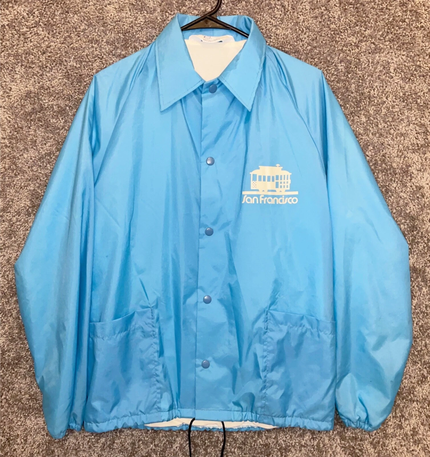 Vintage Windjammer Men M San Francisco Trolley Blue Windbreaker Jacket VTG