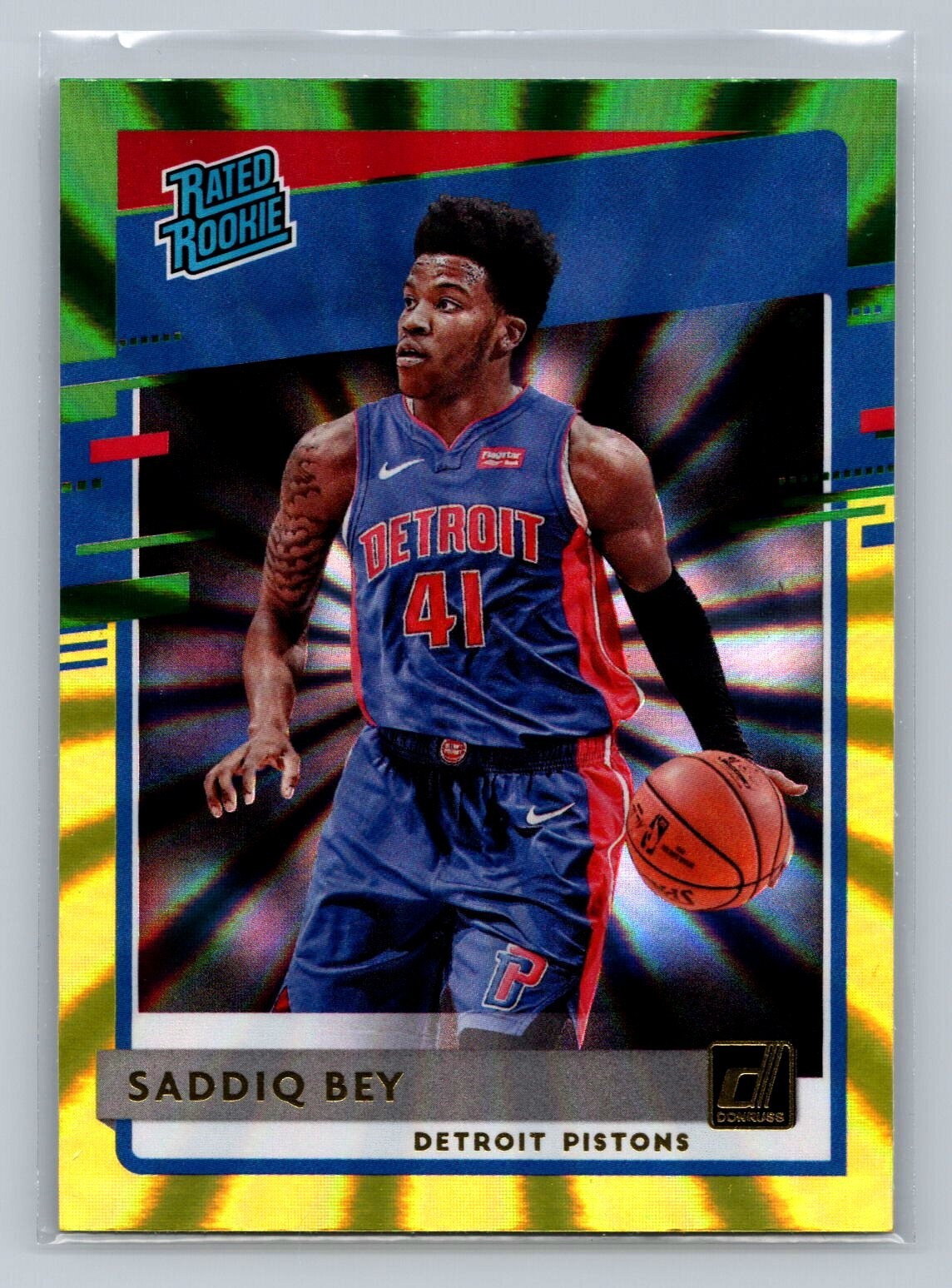 2020 Panini NBA Donruss Rated Rookie Green Yellow Laser Saddiq Bey #210 Rookie