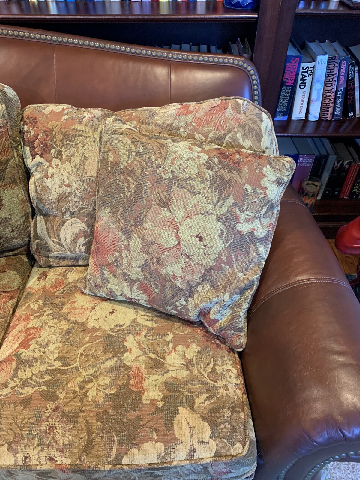 Ethan Allen Leather Sofa with Upholstered Cushions eBay