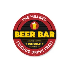 Personalized Beer Bar Sign Custom Family Name Pub Wall Decor Round Metal Sign