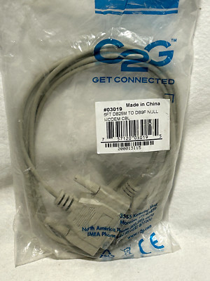C2G DB9F-DB25M (9pin Female to 25 Pin Male) Null Modem Cable - 6FT NEW