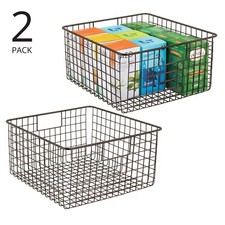 QTY /2 mDesign Metal Wire Food Organizer Basket with Built-In Handles 12x12x6