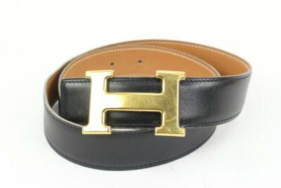 Hermès Black x Brown x Gold 32mm Reversible H Logo Belt Kit 