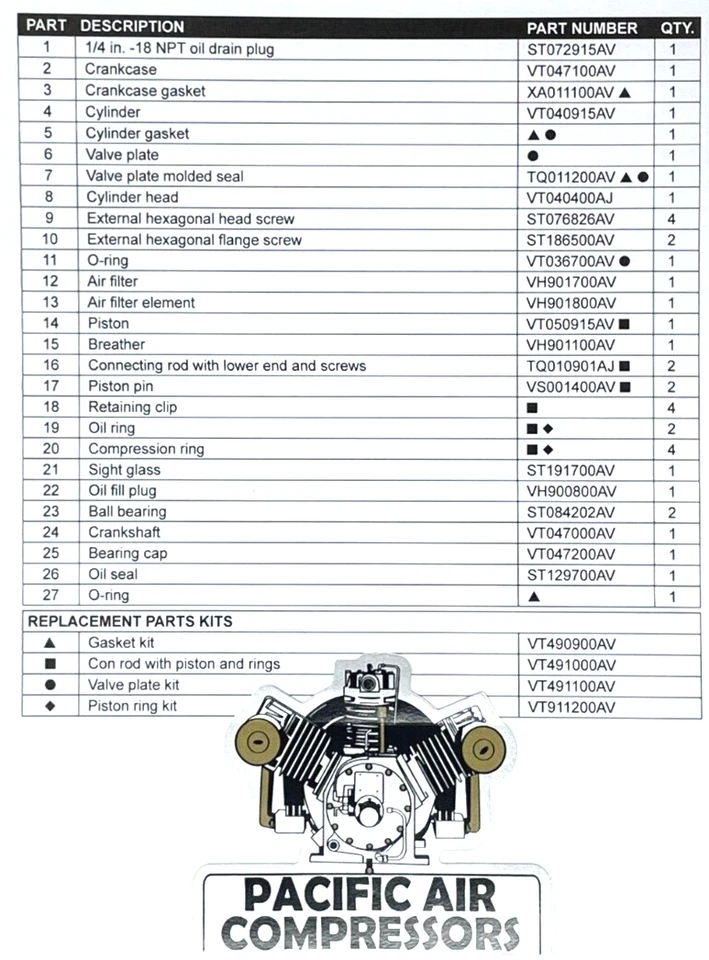 Campbell Hausfeld Speedaire Rebuild Kit For VT4700, VT4800, VT4900 After 03/2012 - Image 4 of 4