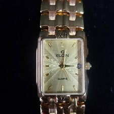 Vintage Elgin Gold Tone Link Watch Quartz Date