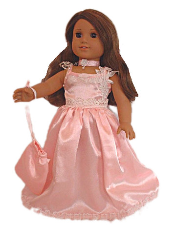 Dress Gown Pink Satin Pantaloon Purse Necklace Fits 18 Inch Girl Dolls