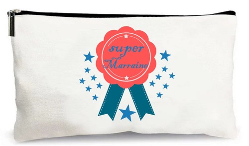 Trousse De Sac SUPER MARRAINE - Cabas Bleu Marine, Coton, Idée Cadeau Anniversaire Noël