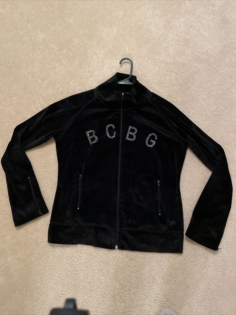 Vintage BCBG Y2K Velour Black Zip Up Track Jacket Womens XL Vintage BCBG Y2K Velour Black Zip Up Track Jacket Womens XL