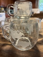 Lot Of 7 Nescaf&eacute; Etched World Map Glass Coffee Cups Mugs