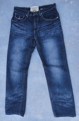 EMCEE Premium 5-Pocket Dark Acid Wash Whisker Straight Leg Jeans Men's 32x32