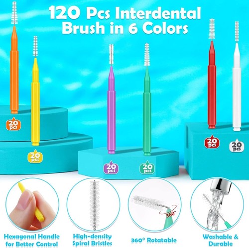 Modacraft 120Pcs Interdental Brush 6 Sizes Braces Brush Toothpicks with Soft Bri - Bild 19 von 24