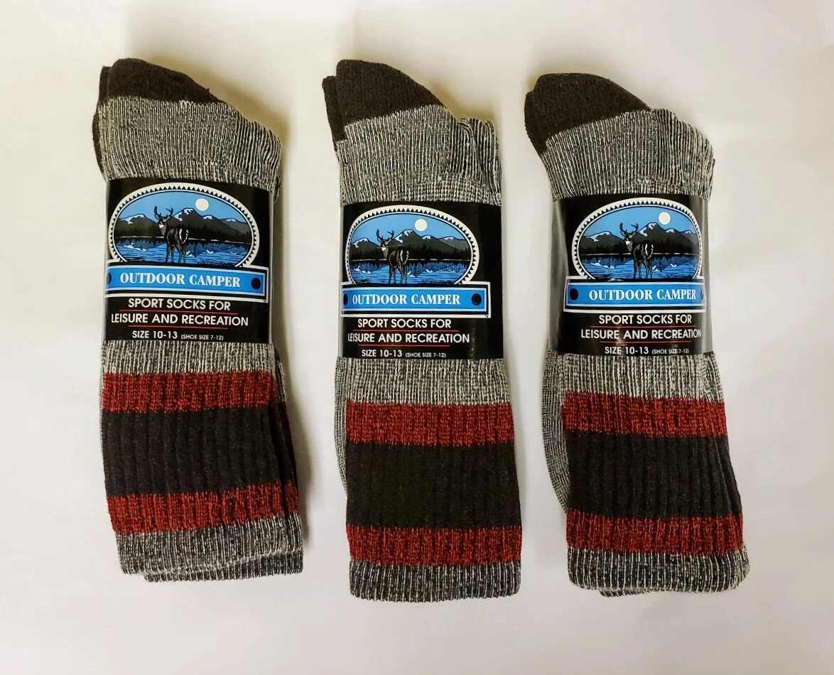 6 Pair Heather Grey MERINO Wool Blend Socks Men's Med-Large FREE SHIP