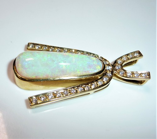 Anhänger 585 Gold 10.00 ct Opal - Australian Crystal Opal + 1.0 ct. Diamanten - Picture 4 of 12