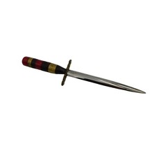 Vtg Dagger Knife Letter Opener Brass Hilt Stacked Brass/Leather/Composite Handle