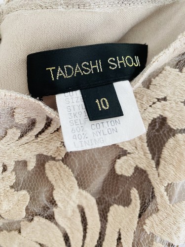 Tadashi Shoji US 10 UK 14 Beige Gold Lace Dress Cocktail Wedding Party Occasion - Picture 3 of 24