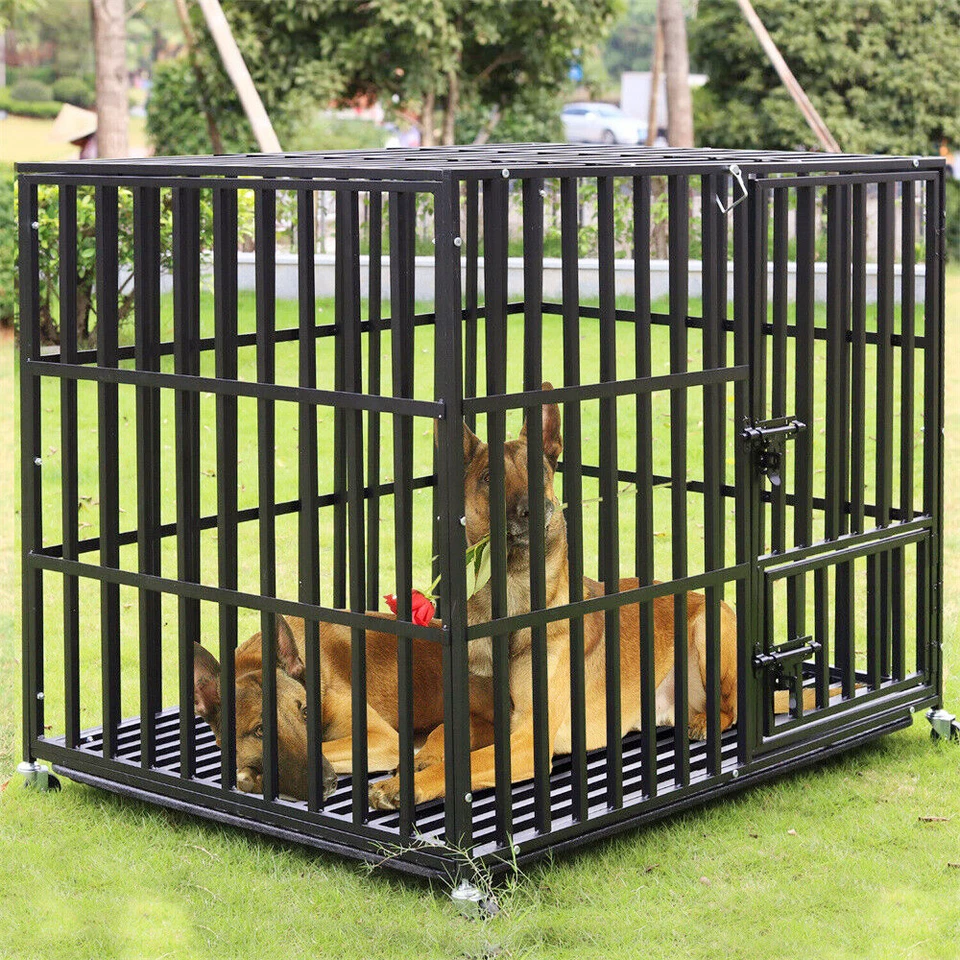 Schwarz Hundebox XXL Hunde Transportbox auf Rollen Stahl Hundekäfig Reisebox DE - Bild 3 von 4