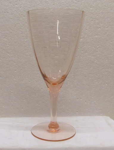 Pink Depression Wine Glass Vertical Optic Panels 8oz. 7” Mint 1930s