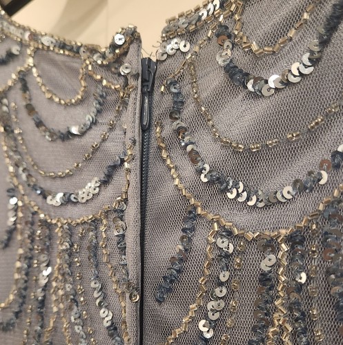 J Kara JKara Light Blue Sequined Sleeveless Beaded Pop Over Dress w/ Scarf $289 - Picture 11 of 16