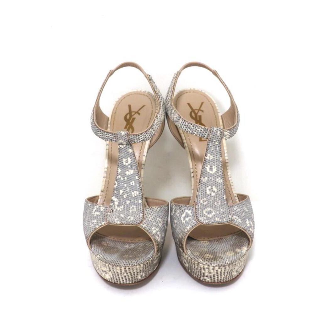 Sandali plateau Yves Saint Laurent grigio anello lucertola misura 36 5 tacco aperto