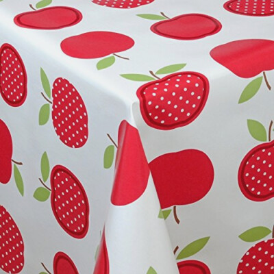 PVC TISCHDECKE ÄPFEL ROT WEISS GRÜN GEPUNKTET OBST VINYL ABDECKUNG SCHUTZ