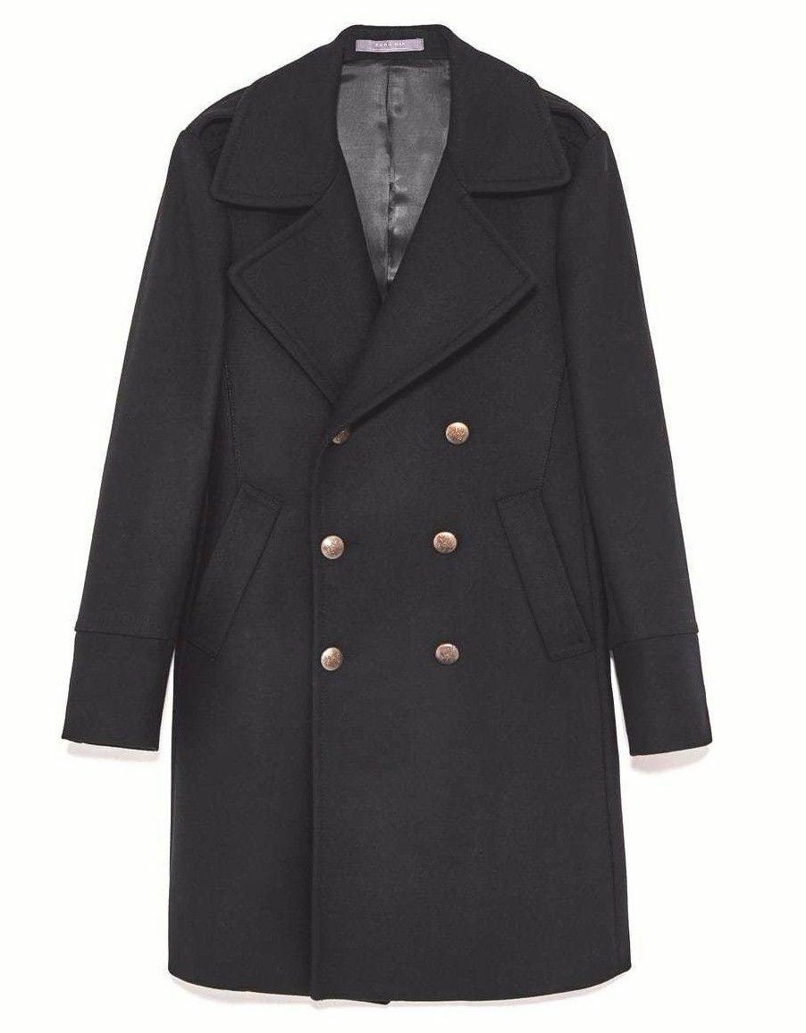 ZARA MEN AW17 Black Military Style Coat With Gold Buttons ZARA MEN AW17 Black Military Style Coat With Gold Buttons