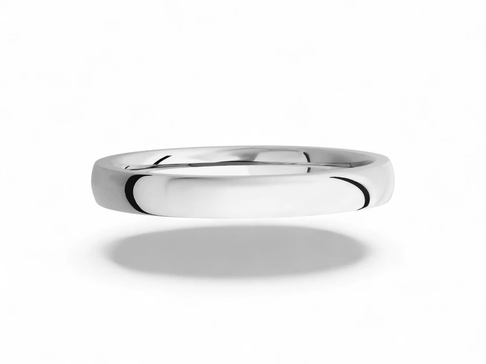 18K White Solid Gold 3mm Low Dome Wedding Band Ring - Comfort Fit Polished New - Image 3 of 4