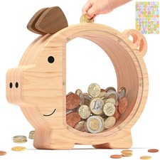 Summidate Wooden Piggy Bank for Kids, Larger Wood Money Bank for Boys Girls, ...