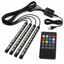 RGB LED Car Interior Lights 48 LED 4 Strip Kit USB Music Sync Remote Multi Color