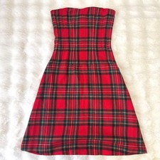 D&G Dress Rare Flare Dress Red Check Corset Style Size L 2512TK