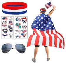 American Flag Costume Cape,USA Outfits Sunglasses Small USA Flag Headband Sti...