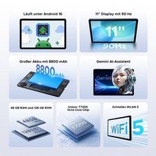 AORLYM P11 Android 16 11 Zoll Tablet 48GB+128GB 8800mAh WiFi 5 Gemini AI BT5.0