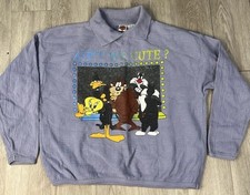 Vintage 90s Looney Tunes Graphic Purple Crewneck Sweatshirt Warner Bros Sz Large