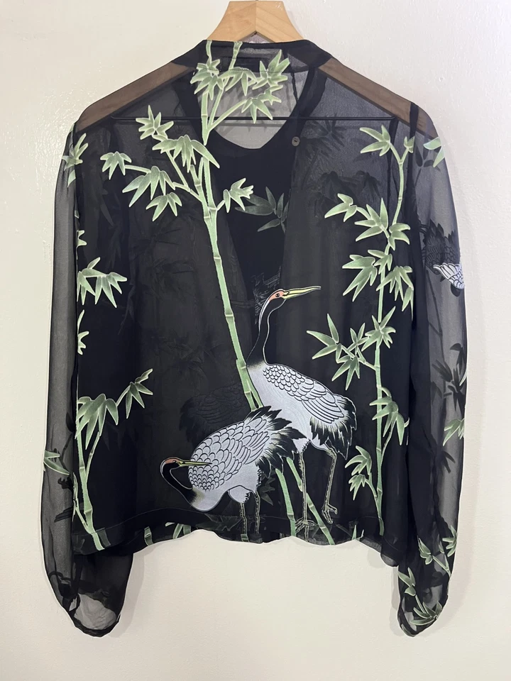 Citron Santa Monica Top M Lagom Шелковые Журавли Птицы Азиатское Искусство Чистый Тихий Роскошный - Изображение 2 из 4