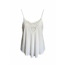 White Crochet Lace V-Neck Camisole Tank Top with Built-in Bra Spaghetti Straps