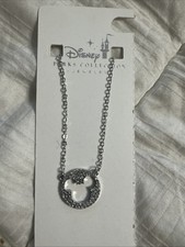 Disney Parks Minnie Mouse Icon Silver Tone Mickey Ears Necklace CT 