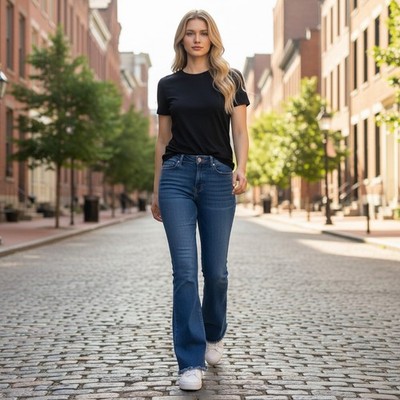 KanCan Estilo Flare Jeans Women 11/29 Blue High Rise Raw Hem Distressed Boho