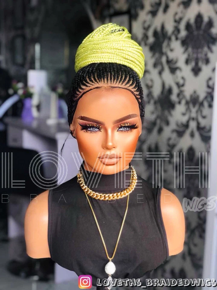 Se envía al día siguiente (ENVÍO 2 DÍAS) Peluca trenzada de encaje completo Cornrow, trenza negra sin nudos Foto 3 de 4